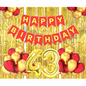 flyloons 44th birthday decoration items for girls boys husband wife valentine with gold and red balloons red happy birthday banner golden foil curtains foil balloon number 44