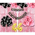 Flyloons 44th Birthday Decoration items for Girls with Black and Pink Balloons, Black Happy Birthday Banner, Pink Foil Curtain, Foil Balloon number 44