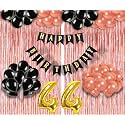 Flyloons 44th Birthday Decoration items for Girls with Black and Rose Gold Balloons, Black Happy Birthday Banner, Rose Gold Foil Curtain, Foil Balloon number 44