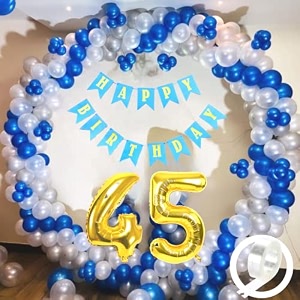flyloons 45th birthday decoration items for boys with blue silver and white balloons blue happy birthday banner arch tape foil balloon number 45