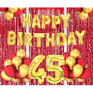 flyloons 45th birthday decoration items for girls boys husband wife valentine with gold and red balloons golden happy birthday banner red foil curtains foil balloon number 45