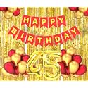 Flyloons 45th Birthday Decoration items for Girls Boys Husband Wife Valentine with Gold and Red Balloons, Red Happy Birthday Banner, Golden Foil curtains, Foil Balloon number 45