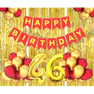 flyloons 46th birthday decoration items for girls boys husband wife valentine with gold and red balloons red happy birthday banner golden foil curtains foil balloon number 46