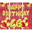 Flyloons 46th Birthday Decoration items for Girls Boys Husband Wife Valentine with Gold and Red Balloons, Golden Happy Birthday Banner, Red Foil curtains, Foil Balloon number 46