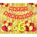 Flyloons 46th Birthday Decoration items for Girls Boys Husband Wife Valentine with Gold and Red Balloons, Red Happy Birthday Banner, Golden Foil curtains, Foil Balloon number 46
