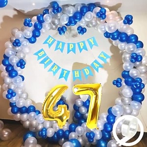 flyloons 47th birthday decoration items for boys with blue silver and white balloons blue happy birthday banner arch tape foil balloon number 47