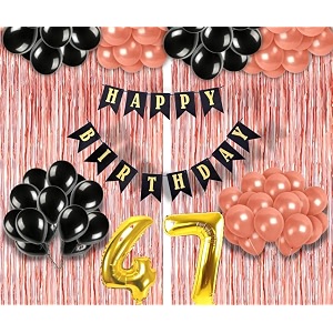 flyloons 47th birthday decoration items for girls with black and rose gold balloons black happy birthday banner rose gold foil curtain foil balloon number 47