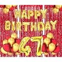 Flyloons 47th Birthday Decoration items for Girls Boys Husband Wife Valentine with Gold and Red Balloons, Golden Happy Birthday Banner, Red Foil curtains, Foil Balloon number 47