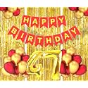 Flyloons 47th Birthday Decoration items for Girls Boys Husband Wife Valentine with Gold and Red Balloons, Red Happy Birthday Banner, Golden Foil curtains, Foil Balloon number 47