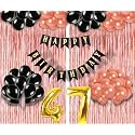 Flyloons 47th Birthday Decoration items for Girls with Black and Rose Gold Balloons, Black Happy Birthday Banner, Rose Gold Foil Curtain, Foil Balloon number 47