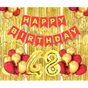 flyloons 48th birthday decoration items for girls boys husband wife valentine with gold and red balloons red happy birthday banner golden foil curtains foil balloon number 48