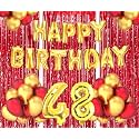 Flyloons 48th Birthday Decoration items for Girls Boys Husband Wife Valentine with Gold and Red Balloons, Golden Happy Birthday Banner, Red Foil curtains, Foil Balloon number 48