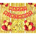 Flyloons 48th Birthday Decoration items for Girls Boys Husband Wife Valentine with Gold and Red Balloons, Red Happy Birthday Banner, Golden Foil curtains, Foil Balloon number 48