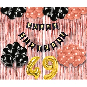 flyloons 49th birthday decoration items for girls with black and rose gold balloons black happy birthday banner rose gold foil curtain foil balloon number 49