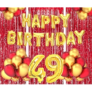 flyloons 49th birthday decoration items for girls boys husband wife valentine with gold and red balloons golden happy birthday banner red foil curtains foil balloon number 49