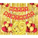 Flyloons 49th Birthday Decoration items for Girls Boys Husband Wife Valentine with Gold and Red Balloons, Red Happy Birthday Banner, Golden Foil curtains, Foil Balloon number 49