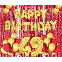 Flyloons 49th Birthday Decoration items for Girls Boys Husband Wife Valentine with Gold and Red Balloons, Golden Happy Birthday Banner, Red Foil curtains, Foil Balloon number 49
