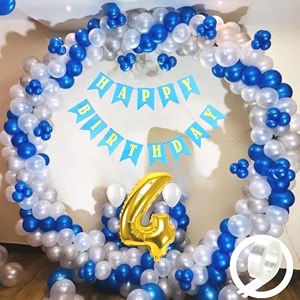 flyloons 4th birthday decoration items for boys with blue silver and white balloons blue happy birthday banner arch tape foil balloon number 4