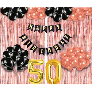 flyloons 50th birthday decoration items for girls with black and rose gold balloons black happy birthday banner rose gold foil curtain foil balloon number 50