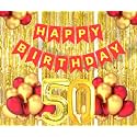 Flyloons 50th Birthday Decoration items for Girls Boys Husband Wife Valentine with Gold and Red Balloons, Red Happy Birthday Banner, Golden Foil curtains, Foil Balloon number 50