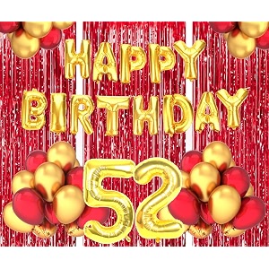 flyloons 52nd birthday decoration items for girls boys husband wife valentine with gold and red balloons golden happy birthday banner red foil curtains foil balloon number 52