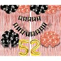 Flyloons 52nd Birthday Decoration items for Girls with Black and Rose Gold Balloons, Black Happy Birthday Banner, Rose Gold Foil Curtain, Foil Balloon number 42
