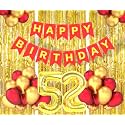 Flyloons 52nd Birthday Decoration items for Girls Boys Husband Wife Valentine with Gold and Red Balloons, Red Happy Birthday Banner, Golden Foil curtains, Foil Balloon number 52