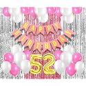 Flyloons 52nd Birthday Decoration items for Girls with Pink and White Balloons, Pink Happy Birthday Banner, Pink and Silver Foil Curtain, Foil Balloon number 52