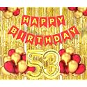 Flyloons 53rd Birthday Decoration items for Girls Boys Husband Wife Valentine with Gold and Red Balloons, Red Happy Birthday Banner, Golden Foil curtains, Foil Balloon number 53