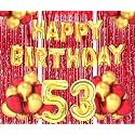 Flyloons 53rd Birthday Decoration items for Girls Boys Husband Wife Valentine with Gold and Red Balloons, Golden Happy Birthday Banner, Red Foil curtains, Foil Balloon number 53