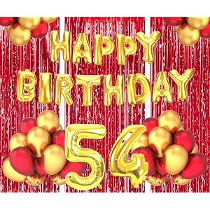 flyloons 54th birthday decoration items for girls boys husband wife valentine with gold and red balloons golden happy birthday banner red foil curtains foil balloon number 54