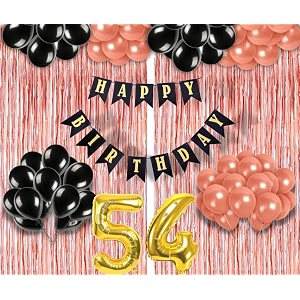 flyloons 54th birthday decoration items for girls with black and rose gold balloons black happy birthday banner rose gold foil curtain foil balloon number 54