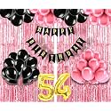 Flyloons 54th Birthday Decoration items for Girls with Black and Pink Balloons, Black Happy Birthday Banner, Pink Foil Curtain, Foil Balloon number 54