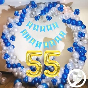 flyloons 55th birthday decoration items for boys with blue silver and white balloons blue happy birthday banner arch tape foil balloon number 55