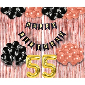 flyloons 55th birthday decoration items for girls with black and rose gold balloons black happy birthday banner rose gold foil curtain foil balloon number 55