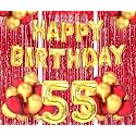 Flyloons 55th Birthday Decoration items for Girls Boys Husband Wife Valentine with Gold and Red Balloons, Golden Happy Birthday Banner, Red Foil curtains, Foil Balloon number 55