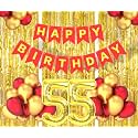 Flyloons 55th Birthday Decoration items for Girls Boys Husband Wife Valentine with Gold and Red Balloons, Red Happy Birthday Banner, Golden Foil curtains, Foil Balloon number 55