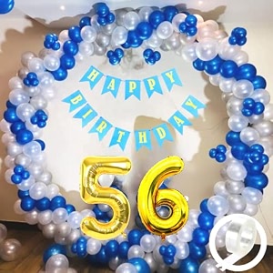 flyloons 56th birthday decoration items for boys with blue silver and white balloons blue happy birthday banner arch tape foil balloon number 56