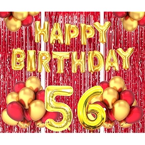 flyloons 56th birthday decoration items for girls boys husband wife valentine with gold and red balloons golden happy birthday banner red foil curtains foil balloon number 56