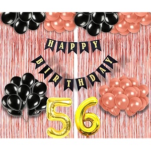 flyloons 56th birthday decoration items for girls with black and rose gold balloons black happy birthday banner rose gold foil curtain foil balloon number 56