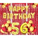Flyloons 56th Birthday Decoration items for Girls Boys Husband Wife Valentine with Gold and Red Balloons, Golden Happy Birthday Banner, Red Foil curtains, Foil Balloon number 56