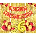 Flyloons 56th Birthday Decoration items for Girls Boys Husband Wife Valentine with Gold and Red Balloons, Red Happy Birthday Banner, Golden Foil curtains, Foil Balloon number 56