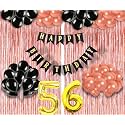 Flyloons 56th Birthday Decoration items for Girls with Black and Rose Gold Balloons, Black Happy Birthday Banner, Rose Gold Foil Curtain, Foil Balloon number 56