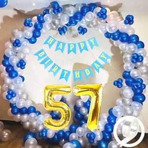 flyloons 57th birthday decoration items for boys with blue silver and white balloons blue happy birthday banner arch tape foil balloon number 57