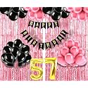 Flyloons 57th Birthday Decoration items for Girls with Black and Pink Balloons, Black Happy Birthday Banner, Pink Foil Curtain, Foil Balloon number 57