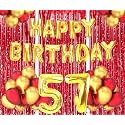 Flyloons 57th Birthday Decoration items for Girls Boys Husband Wife Valentine with Gold and Red Balloons, Golden Happy Birthday Banner, Red Foil curtains, Foil Balloon number 57