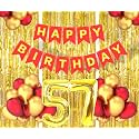 Flyloons 57th Birthday Decoration items for Girls Boys Husband Wife Valentine with Gold and Red Balloons, Red Happy Birthday Banner, Golden Foil curtains, Foil Balloon number 57