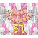 Flyloons 57th Birthday Decoration items for Girls with Pink and White Balloons, Pink Happy Birthday Banner, Pink and Silver Foil Curtain, Foil Balloon number 57