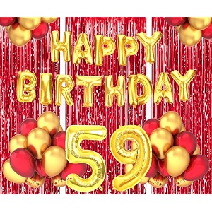 flyloons 59th birthday decoration items for girls boys husband wife valentine with gold and red balloons golden happy birthday banner red foil curtains foil balloon number 59