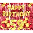 Flyloons 59th Birthday Decoration items for Girls Boys Husband Wife Valentine with Gold and Red Balloons, Golden Happy Birthday Banner, Red Foil curtains, Foil Balloon number 59